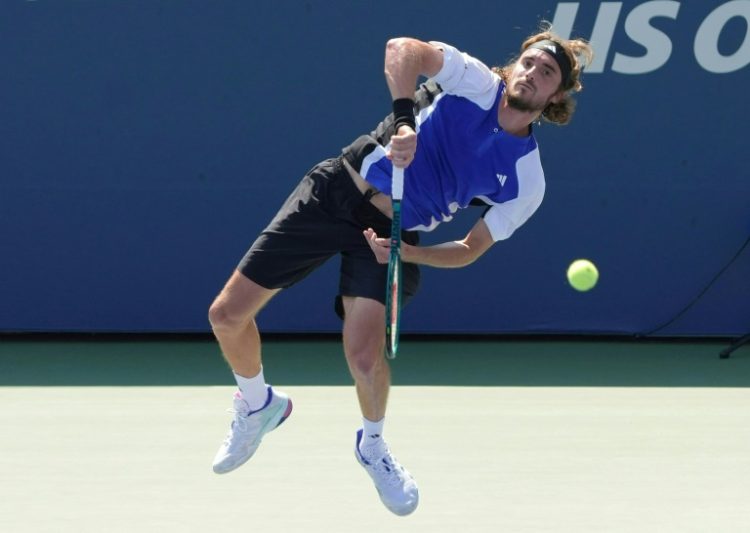 Struggling: Greece's Stefanos Tsitsipas falls to Thanasi Kokkinakis in the US Open first round. ©AFP