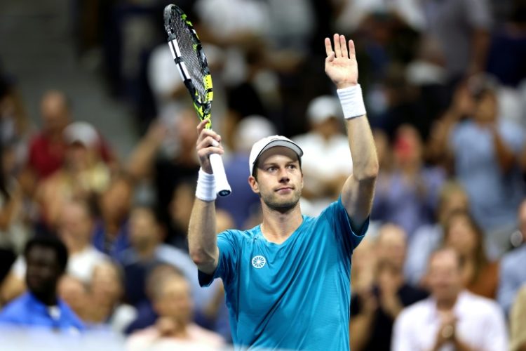 Botic van de Zandschulp celebrates his US Open upset victory over  Carlos Alcaraz. ©AFP