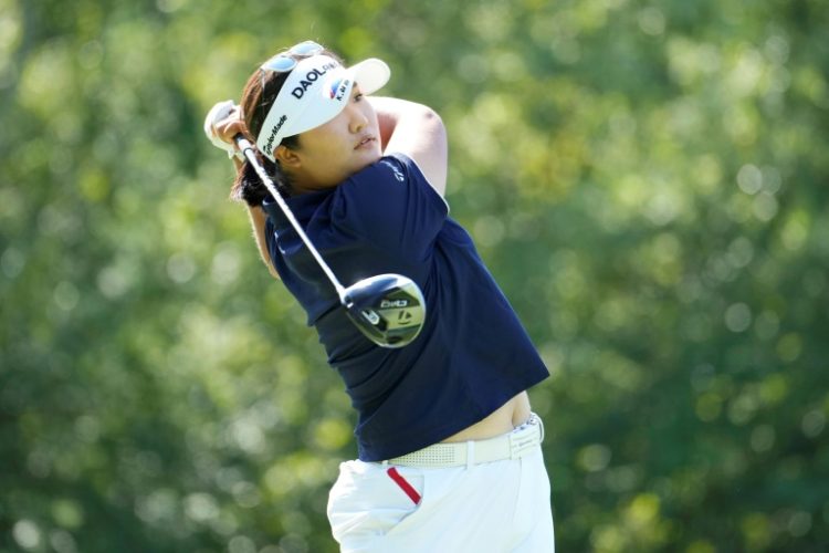 Leader Ryu Hae-ran of South Korea plays her shot from the 15th tee at the FM Championship at TPC Boston. ©AFP