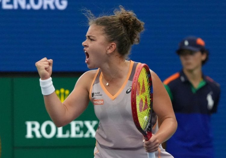 Italy's Jasmine Paolini celebrates a set point in her US Open victory over Yulia Putintseva. ©AFP