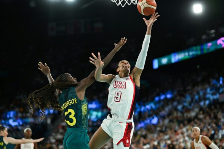 A'ja Wilson of the United States flies to the basket in an Olympic women's basketball semi-final victory over Australia. ©AFP