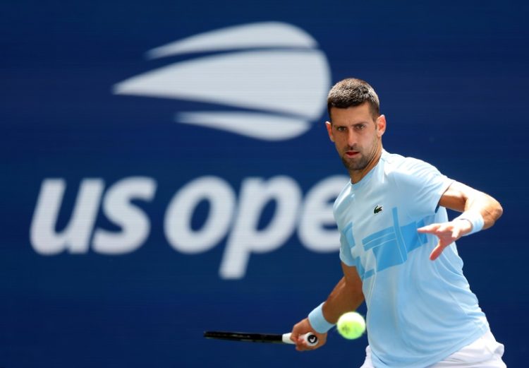 Defending champion Novak Djokovic of Serbia practices ahead of the US Open tennis championships. ©AFP