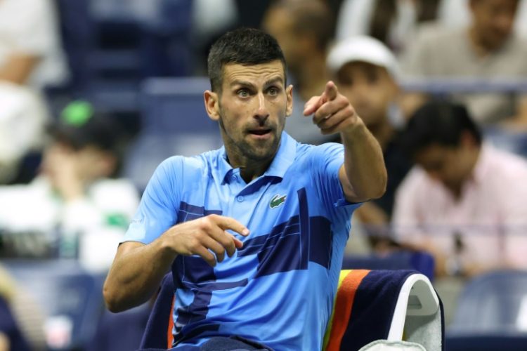 Defending champion Novak Djokovic gestures to his coach during his US Open first-round win over Radu Albot. ©AFP