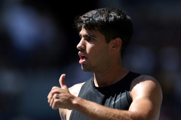 All good: Spain's Carlos Alcaraz practices ahead of the US Open tennis championships. ©AFP