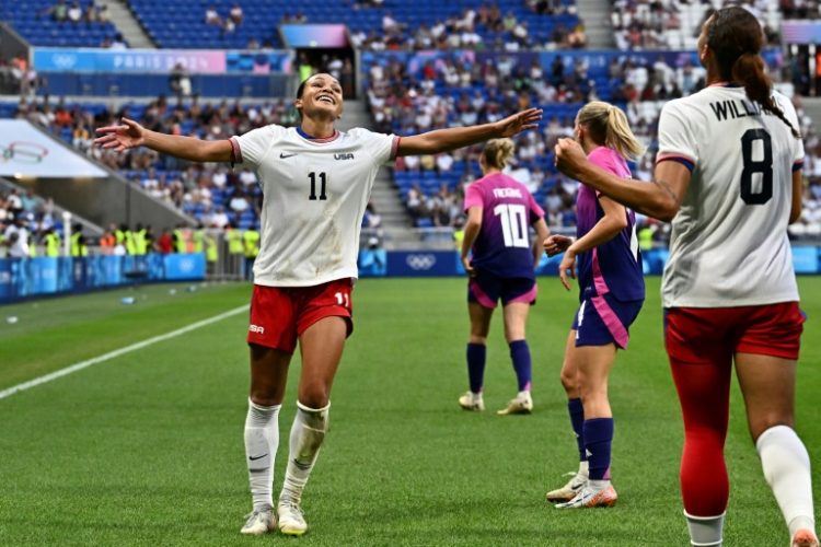 Sophia Smith celebrates after scoring the goal against Germany that took the United States into the Olympic women's football final . ©AFP