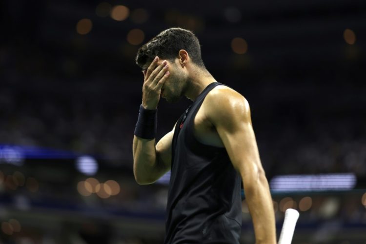 Spain's Carlos Alcaraz reacts during his US Open second round loss to  Botic van De Zandschulp. ©AFP