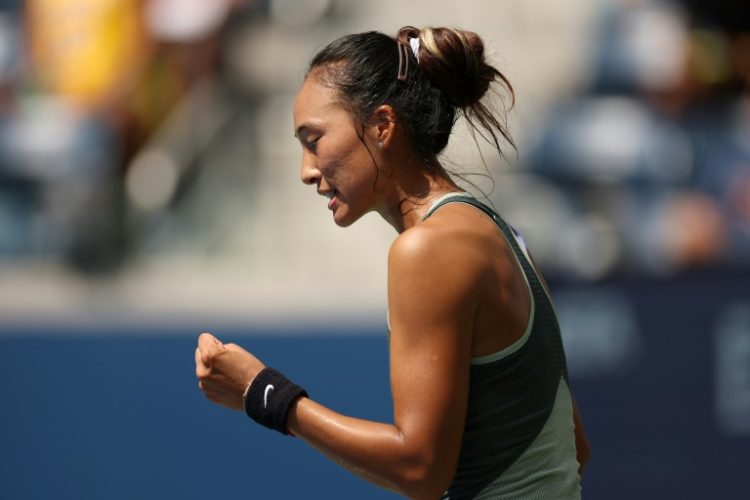 Safely through: China's Zheng Qinwen celebrates a point in her US Open first-round victory over American Amanda Anisimova. ©AFP