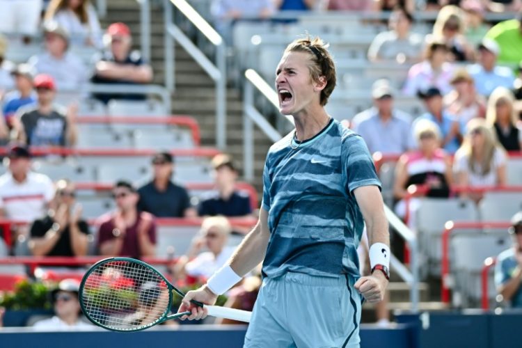 American Sebastian Korda celebrates a 7-6, 1-6, 6-4 quarter-final victory over Germany's Alexander Zverev at the ATP Montreal Masters. ©AFP