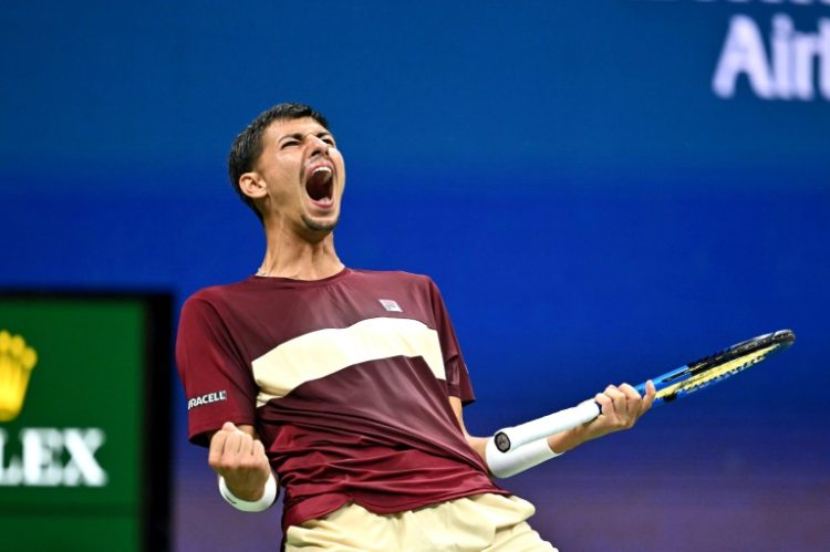 Australian Alexei Popyrin celebrates a service break in his upset win over defending champion Novak Djokovic at the US Open. ©AFP