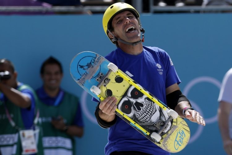 British skateboarder Andy Macdonald made his Olympic debut at the Paris Games at the age of 51. ©AFP