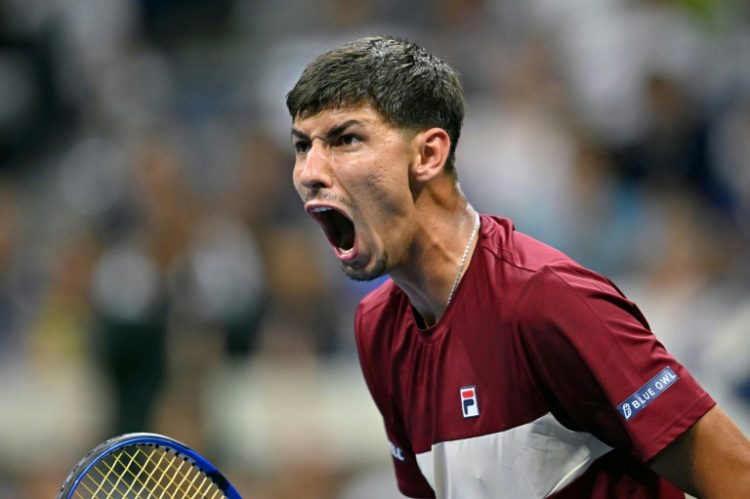 Alexei Popyrin celebrates a point in his upset victory over Novak Djokovic at the US Open. ©AFP