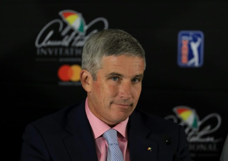 PGA TOUR Commissioner Jay Monahan speaks to the media at a press conference for the Arnold Palmer Invitational at Bay Hill, Orlando in March.  . ©AFP