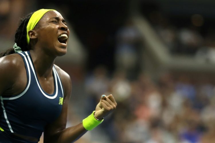 Defending champion Coco Gauff reacts after her US Open second round victory over Tatjana Maria. ©AFP