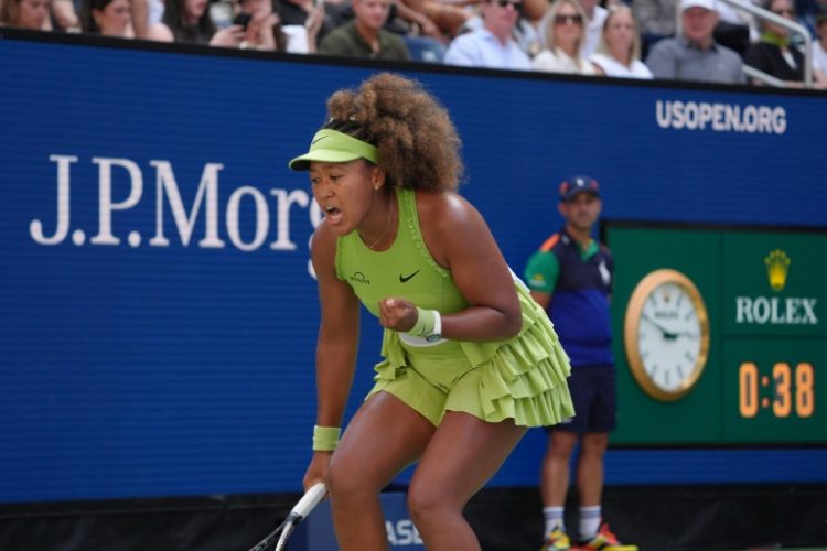 Japan's Naomi Osaka celebrates a point in he US Open first-round win over Latvia's Jelena Ostapenko. ©AFP