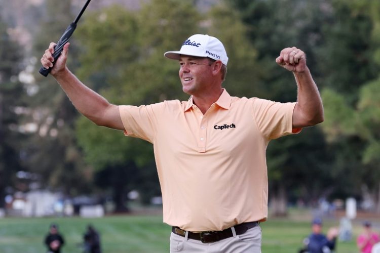 American Patton Kizzire celebrates his victory in the US PGA Tour Procore Championship. ©AFP