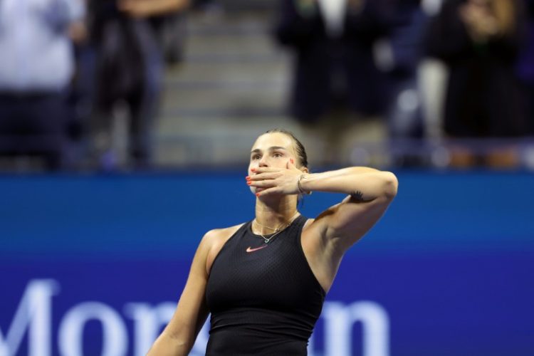 Victory celebration: Aryna Sabalenka celebrates her win over Emma Navarro . ©AFP