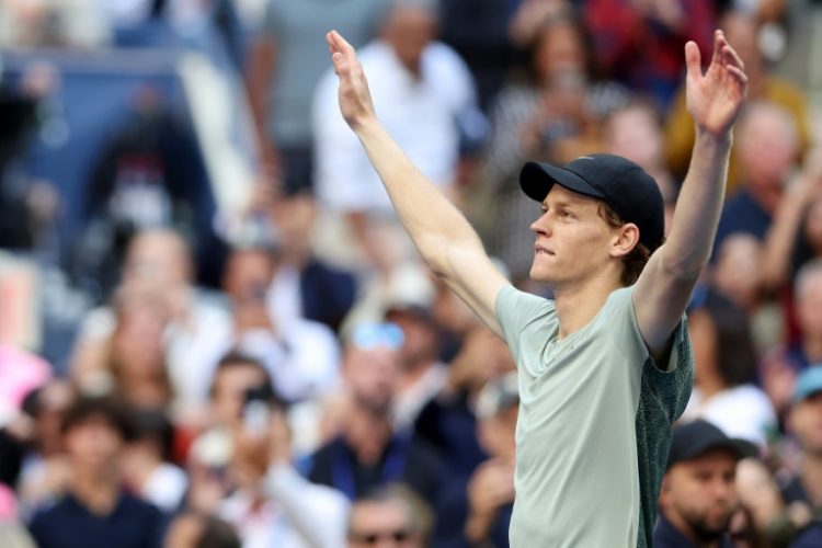 Victory: Jannik Sinner celebrates after defeating Taylor Fritz . ©AFP