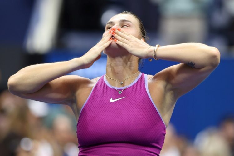 Victory: Aryna Sabalenka celebrates . ©AFP