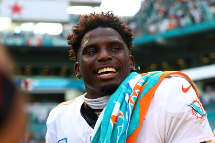 Miami Dolphins receiver Tyreek Hill reacts after his team's win over the Jacksonville Jaguars. ©AFP