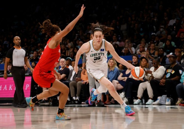 Breanna Stewart (R) of the New York Liberty has helped the team into the WNBA playoffs amid a surge in interest in women's basketball. ©AFP