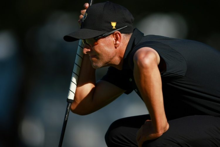 Australia's Adam Scott, who has 10 Presidents Cup starts without hoisting the trophy, was part of a 5-0 foursomes sweep by the Internationals to level the event after day two. ©AFP