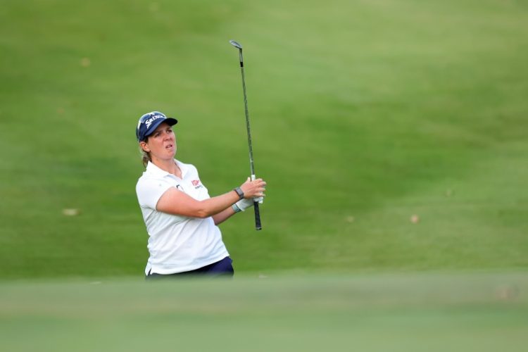 South African Ashleigh Buhai chips onto the 18th green on the way to the 36-hole lead in the US LPGA NW Arkansas Championships. ©AFP