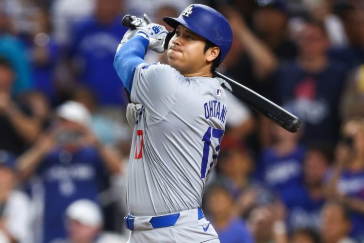 Los Angeles Dodgers superstar Shohei Ohtani hits his 50th home run of the Major League Baseball season. ©AFP