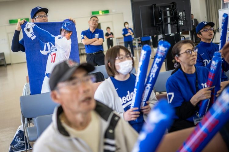 People attend a public viewing event in Oshu to see local hero Shohei Ohtani. ©AFP