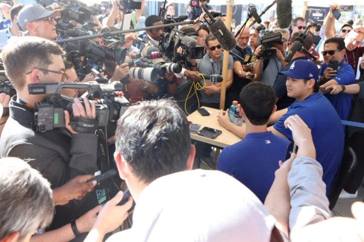 Los Angeles Dodgers star Shohei Ohtani fields questions from media ahead of Friday's World Series opener. ©AFP