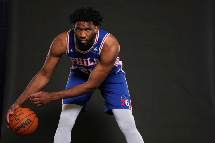 Philadelphia 76ers star Joel Embiid poses for a picture at media day prior to the NBA season. ©AFP