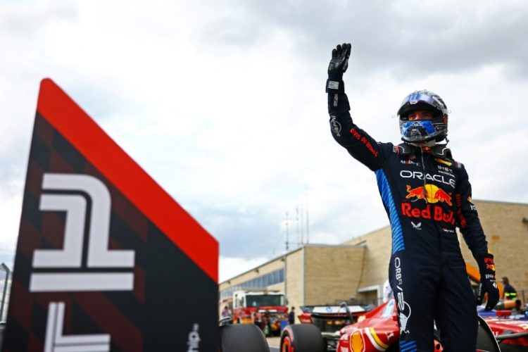 Sprint star: Max Verstappen celebrates after taking pole for the sprint race at the United States Grand Prix . ©AFP