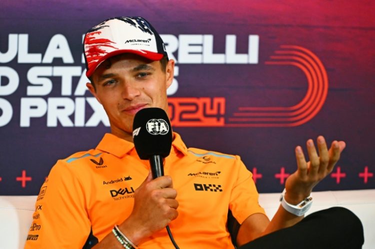 Fighting for the title: Lando Norris attends Thursday's press conference at the United States Grand Prix . ©AFP