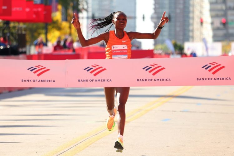 Ruth Chepngetich set a women's world record as she won the Chicago Marathon for a third time. ©AFP