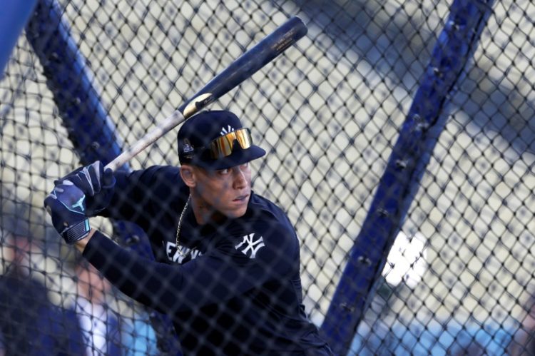 Aaron Judge practices at Dodger Stadium ahead of Friday's World Series opener against the Los Angeles Dodgers. ©AFP