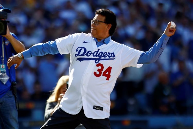 Iconic Los Angeles Dodgers pitcher Fernando Valenzuela throws out a ceremonial first pitch at the 2022 MLB All-Star Game at Dodger Stadium. ©AFP