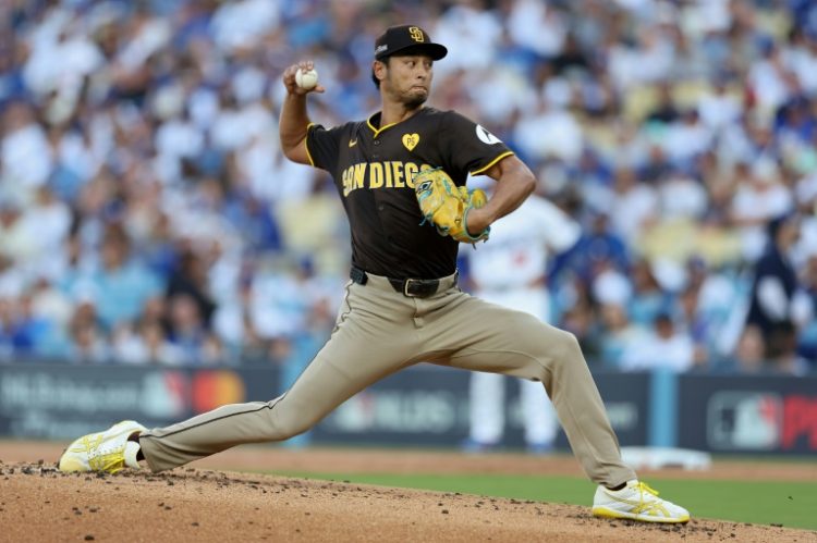 Yu Darvish tamed the red-hot Los Angeles Dodgers offense as the San Diego Padres claimed a crushing playoff victory . ©AFP