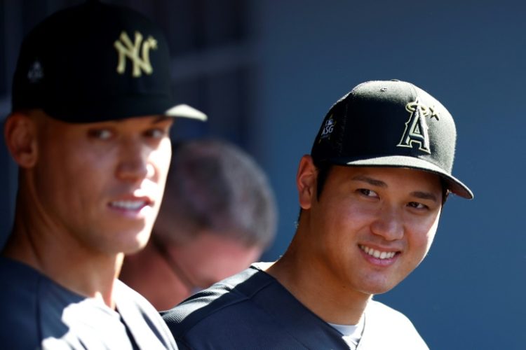 New York Yankees slugger Aaron Judge, left, and Los Angeles Dodgers star Shohei Ohtani, right, will lead their teams into the World Series. ©AFP