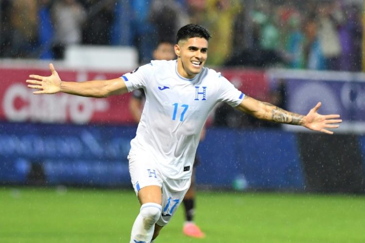 Honduras forward Luis Palma celebrates after scoring his team's second goal in a 2-0 win over Mexico. ©AFP