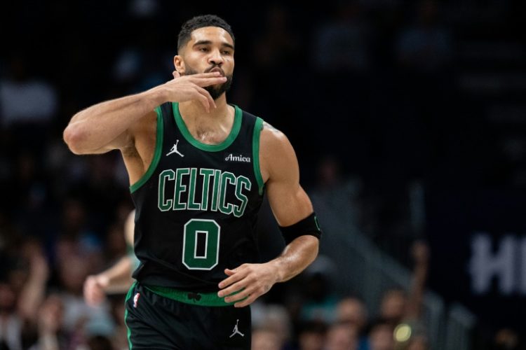 Boston star Jayson Tatum reacts in the first quarter of the Celtics' win over the Charlotte Hornets. ©AFP