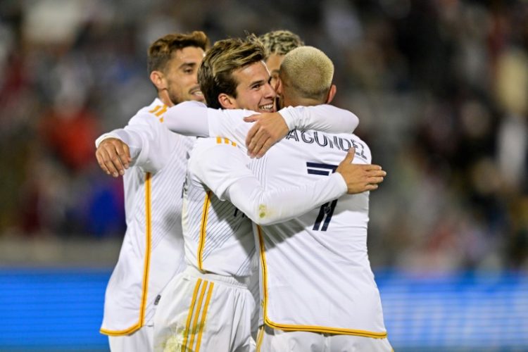 Riqui Puig of Los Angeles Galaxy celebrates after the first of his two goals in a 4-1 MLS Cup playoff victory over the Colorado Rapids. ©AFP