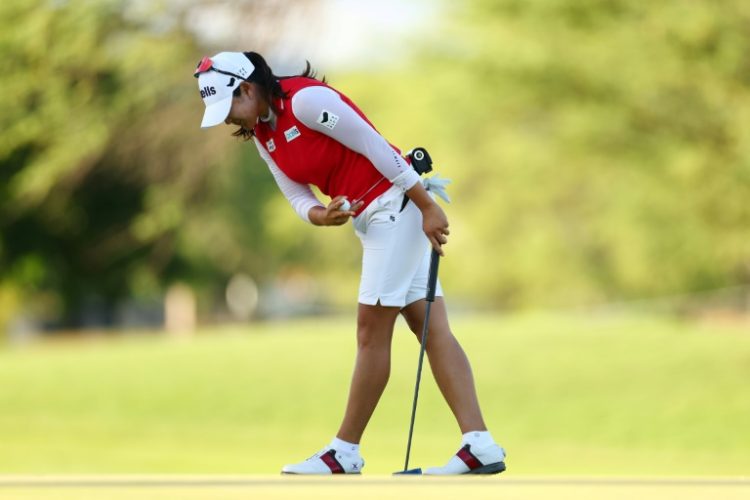 Kim A-lim celebrates after the winning putt on the 18th in Hawaii. ©AFP