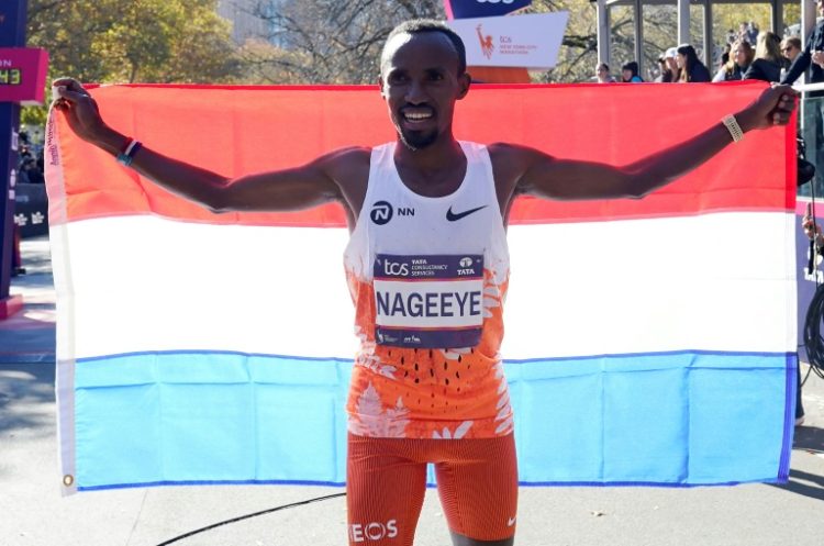 Abdi Nageeye of the Netherlands failed to finish the Paris Olympics marathon but triumphed in New York. ©AFP