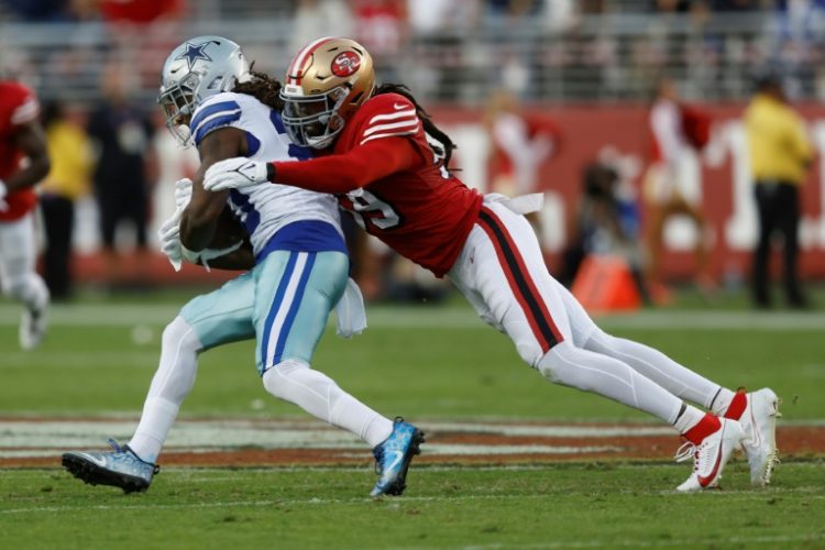 San Francisco's De'Vondre Campbell (right) is unlikely to play for the 49ers again after refusing to take to the field in Thursday's home defeat to the Los Angeles Rams. ©AFP