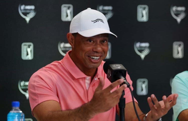 Tiger Woods talks to reporters ahead of the unofficial Hero World Challenge in the Bahamas. ©AFP