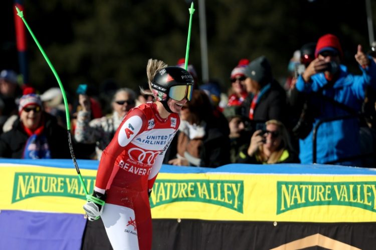 Austria's Cornelia Huetter reacts after her run at Beaver Creek sealed victory on Saturday. ©AFP