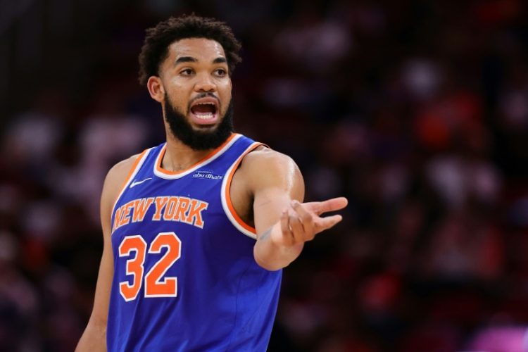 New York's Karl-Anthony Towns delivered the game-clinching three-pointer in the Knicks' 113-108 NBA victory over the Toronto Raptors. ©AFP