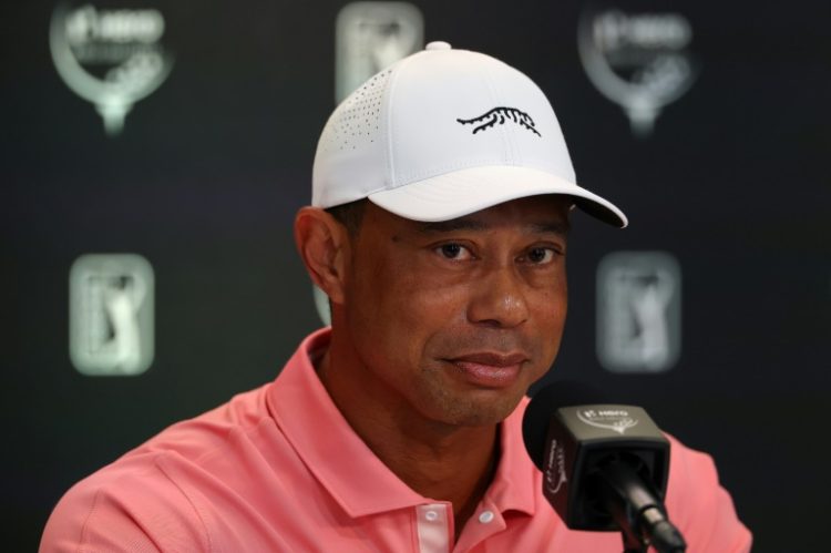 Tournament host Tiger Woods speaks to the media before the Hero World Challenge in the Bahamas. ©AFP