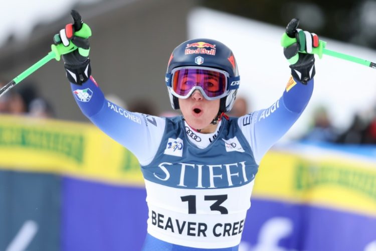 Italy's Sofia Goggia celebrates her winning run in Sunday's women's World Cup Super-G race at Beaver Creek in Colorado. ©AFP