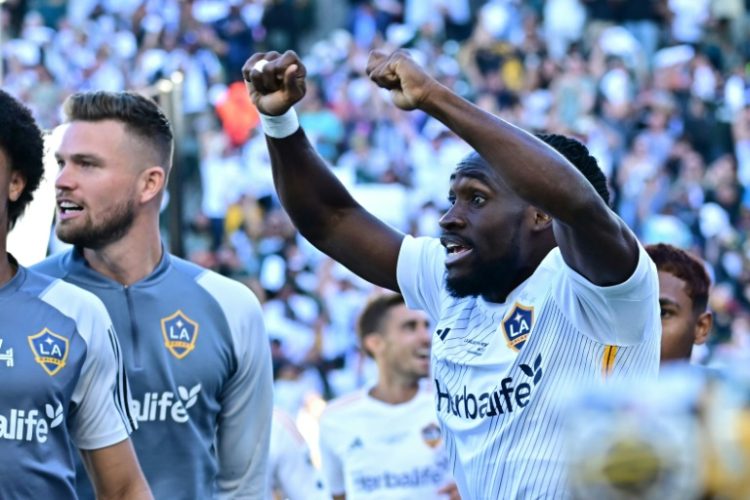 LA Galaxy's Ghanaian forward Joseph Paintsil celebrates after firing his team into the lead in Saturday's MLS Cup final. ©AFP